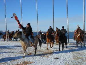 Riders Circling at the Memorial Flags on the Missouri River Dam